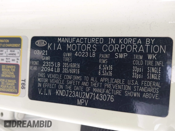 2021 Kia Soul S with VIN KNDJ23AU2M7143076, listed as a IAAI auction lot 41737738 with 57,990 mi miles and . Bid and sale history available at DreamBid. Image 9.