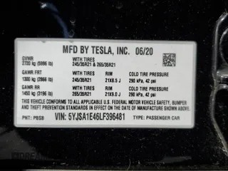 2020 Tesla Model S Performance with VIN 5YJSA1E46LF396481, listed as a Copart auction lot 47896835 with 47,878 mi miles and Salvage title. Bid and sale history available at DreamBid. Image 14.