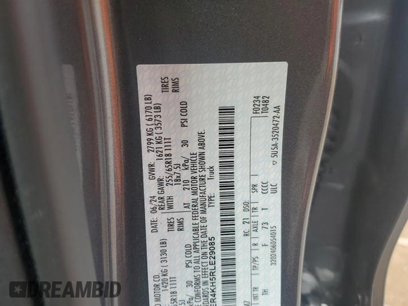 2024 Ford Ranger LARIAT with VIN 1FTER4KH5RLE29085, listed as a Copart auction lot 74453464 with 961 mi miles and Salvage Title. Bid and sale history available at carsss.com. Image 12.