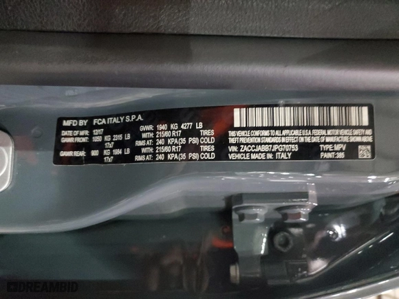 2018 Jeep Renegade Latitude with VIN ZACCJABB7JPG70753, listed as a Copart auction lot 42047855 with 69,697 mi miles and Non Repairable. Bid and sale history available at carsss.com. Image 12.