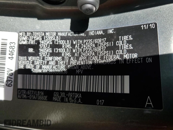 2011 Toyota Sienna XLE AAS с VIN 5TDYK3DC2BS096636, выставлен на аукционе Copart как лот 39746143 с пробегом 77 793 миль миль и На запчасти • Non repairable. История ставок и продаж доступна на DreamBid. Изображение 13.