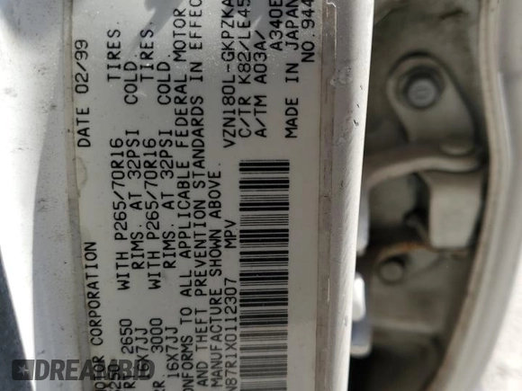1999 Toyota 4Runner Limited with VIN JT3GN87R1X0112307, listed as a Copart auction lot 47776925 with Not Provided miles and Salvage Title. Bid and sale history available at DreamBid. Image 15.