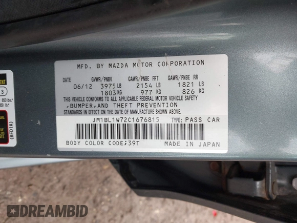 2012 Mazda 3 i Grand Touring with VIN JM1BL1W72C1676815, listed as a IAAI auction lot 42320014 with 93,933 mi miles and . Bid and sale history available at DreamBid. Image 9.