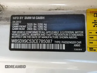2012 BMW M3 with VIN WBSDX9C53CE785087, listed as a Copart auction lot 48512775 with 85,350 mi miles and Clean Title. Bid and sale history available at carsss.com. Image 12.