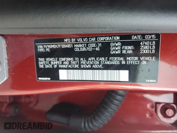 2015 Volvo V60 T5 Drive-E Premier with VIN YV140MEK7F1264851, listed as a Copart auction lot 77811154 with 65,711 mi miles and Salvage Title. Bid and sale history available at carsss.com. Image 14.