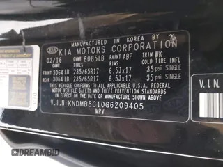 2016 Kia Sedona LX with VIN KNDMB5C10G6209405, listed as a IAAI auction lot 41849437 with 190,141 mi miles. Bid and sale history available at carsss.com. Image 9.