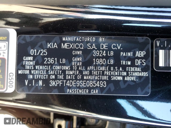 2025 Kia K4 LXS with VIN 3KPFT4DE9SE085493, listed as a Copart auction lot 45999825 with 79 mi miles and Salvage Title. Bid and sale history available at carsss.com. Image 13.