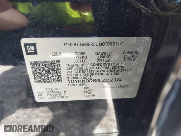 2020 Cadillac XT5 Premium Luxury AWD with VIN 1GYKNDRS9LZ152374, listed as a IAAI auction lot 42485326 with 43,828 mi miles and . Bid and sale history available at DreamBid. Image 9.