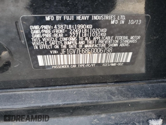 2014 Subaru WRX WRX with VIN JF1GV7E68EG006798, listed as a Copart auction lot 84453624 with 159,394 mi miles and Salvage title. Bid and sale history available at DreamBid. Image 12.
