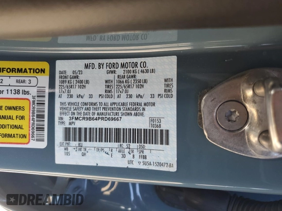 2023 Ford Bronco Sport Big Bend z VIN 3FMCR9B64PRD69667, wystawiony jako Copart lot #52929675 z przebiegiem 40 706 mil mil oraz Szkoda całkowita • Salvage title. Historia ofert i sprzedaży dostępna na DreamBid. Obrazek 13.