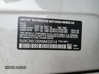 2022 BMW X5 xDrive40i with VIN 5UXCR6C06N9M32014, listed as a Copart auction lot 49576825 with Not Provided miles and Salvage Title. Bid and sale history available at DreamBid. Image 13.