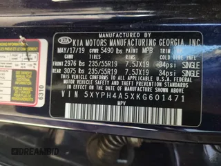 2019 Kia Sorento EX Sport с VIN 5XYPH4A5XKG601471, выставлен на аукционе Copart как лот 49801835 с пробегом 67 833 миль миль и Списание • Salvage title. История ставок и продаж доступна на DreamBid. Изображение 14.