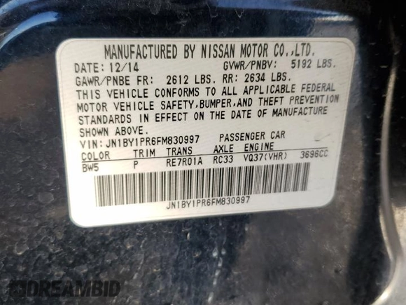 2015 Infiniti Q70 z VIN JN1BY1PR6FM830997, wystawiony jako Copart lot #41895875 z przebiegiem 203 061 mil mil oraz Szkoda całkowita • Salvage title. Historia ofert i sprzedaży dostępna na DreamBid. Obrazek 12.