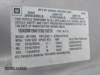 2000 Chevrolet Astro z VIN 1GNDM19W1YB219270, wystawiony jako IAAI lot #42053149 z przebiegiem 202 254 mil mil oraz . Historia ofert i sprzedaży dostępna na DreamBid. Obrazek 9.