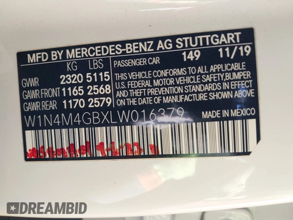 2020 Mercedes-Benz GLB with VIN W1N4M4GBXLW016379, listed as a IAAI auction lot 41307068 with 56,482 mi miles. Bid and sale history available at carsss.com. Image 9.