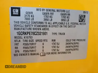2012 Chevrolet Silverado 1500 Work Truck with VIN 1GCRKPE78CZ321901, listed as a Copart auction lot 41746145 with 165,367 mi miles and Salvage Title. Bid and sale history available at DreamBid. Image 12.