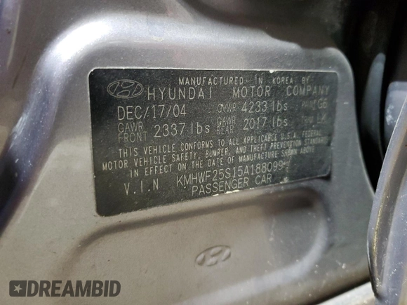 2005 Hyundai Sonata GL with VIN KMHWF25S15A188099, listed as a Copart auction lot 77444084 with 231,969 mi miles and Non Repairable. Bid and sale history available at carsss.com. Image 13.