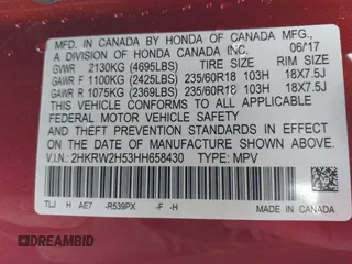 2017 Honda CR-V EX with VIN 2HKRW2H53HH658430, listed as a IAAI auction lot 41483424 with 31,883 mi miles. Bid and sale history available at carsss.com. Image 9.