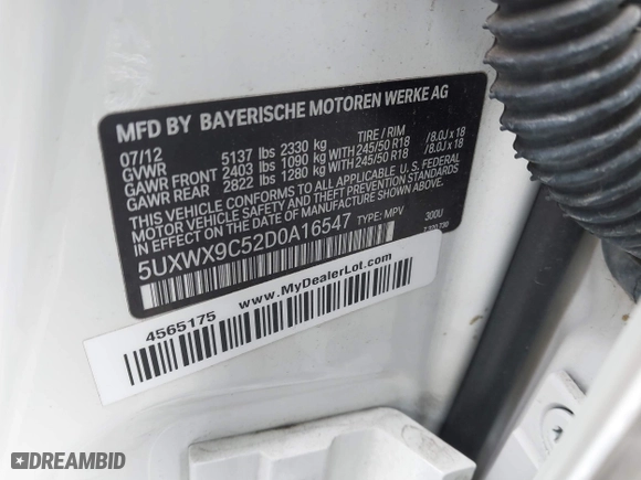 2013 BMW X3 xDrive28i with VIN 5UXWX9C52D0A16547, listed as a IAAI auction lot 41799109 with 118,201 mi miles. Bid and sale history available at carsss.com. Image 9.