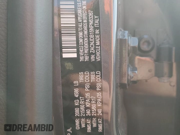 2022 Jeep Renegade Latitude with VIN ZACNJDB15NPN63267, listed as a Copart auction lot 53839035 with 43,141 mi miles and Salvage title. Bid and sale history available at DreamBid. Image 13.
