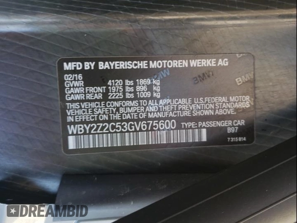 2016 BMW i8 z VIN WBY2Z2C53GV675600, wystawiony jako Copart lot #51118821 z przebiegiem 2 470 mil mil oraz Czysty tytuł • Clean title. Historia ofert i sprzedaży dostępna na DreamBid. Obrazek 10.