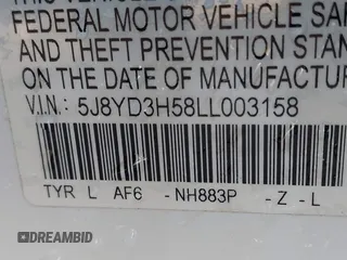 2020 Acura MDX w/Technology Pkg with VIN 5J8YD3H58LL003158, listed as a IAAI auction lot 41532982 with 125,585 mi miles. Bid and sale history available at carsss.com. Image 9.