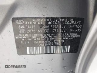 2012 Hyundai Elantra GLS with VIN KMHDH4AE9CU427178, listed as a IAAI auction lot 41654714 with 94,243 mi miles and . Bid and sale history available at DreamBid. Image 9.