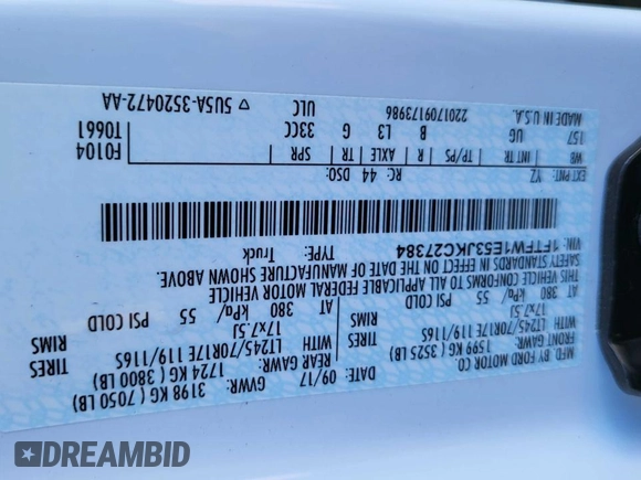 2018 Ford F-150 XL with VIN 1FTFW1E53JKC27384, listed as a Copart auction lot 62533715 with 74,162 mi miles and Clean title. Bid and sale history available at DreamBid. Image 10.