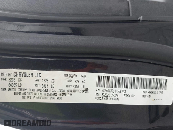 2009 Chrysler 300 LX with VIN 2C3KA43D19H506753, listed as a IAAI auction lot 42053199 with 106,092 mi miles. Bid and sale history available at carsss.com. Image 9.