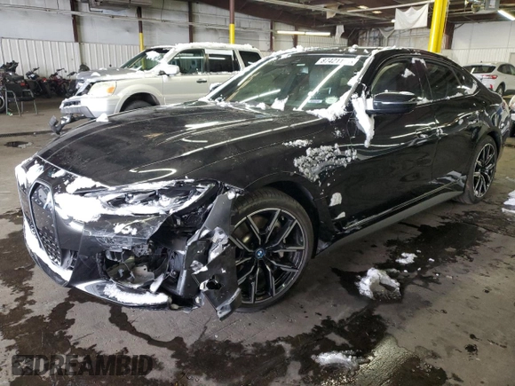 2022 BMW i4 eDrive40 z VIN WBY73AW0XNFM42466, wystawiony jako Copart lot #87421194 z przebiegiem Nie podano mil oraz Szkoda całkowita • Salvage title. Historia ofert i sprzedaży dostępna na DreamBid. Obrazek 1.