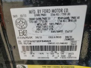2013 Ford F-150 XL with VIN 1FTFW1ET2DFB46825, listed as a Copart auction lot 55166615 with 195,309 mi miles and Clean Title. Bid and sale history available at carsss.com. Image 12.