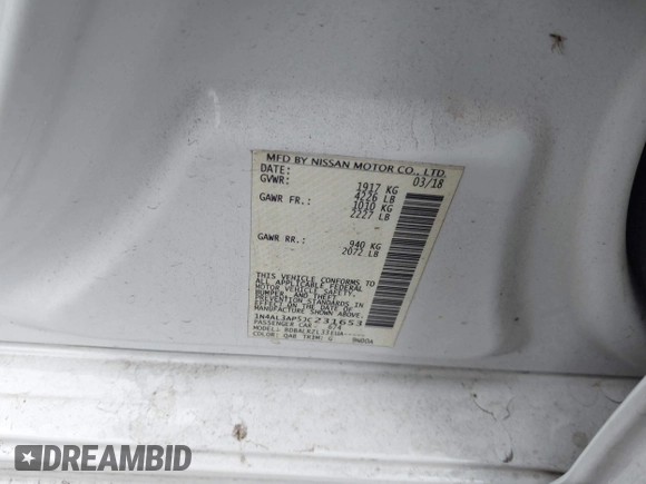 2018 Nissan Altima S with VIN 1N4AL3AP5JC231653, listed as a IAAI auction lot 41052345 with 173,709 mi miles and . Bid and sale history available at DreamBid. Image 9.