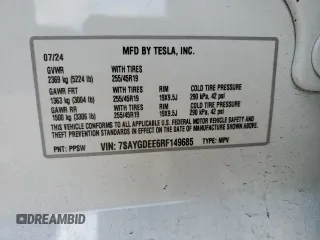 2024 Tesla Model Y Long Range с VIN 7SAYGDEE6RF149685, выставлен на аукционе Copart как лот 52986885 с пробегом Не указан миль и Списание • Salvage title. История ставок и продаж доступна на DreamBid. Изображение 12.