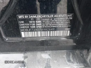 2007 Mercedes-Benz E 550 Sport with VIN WDBUF72X07A982649, listed as a IAAI auction lot 42125131 with Not provided miles and . Bid and sale history available at DreamBid. Image 9.