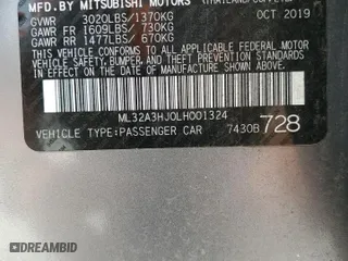2020 Mitsubishi Mirage ES with VIN ML32A3HJ0LH001324, listed as a Copart auction lot 48916745 with 23,359 mi miles and Salvage Title. Bid and sale history available at carsss.com. Image 12.