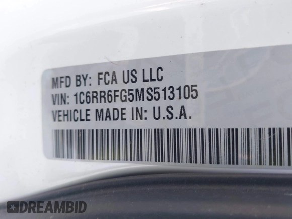 2021 Ram 1500 Tradesman with VIN 1C6RR6FG5MS513105, listed as a IAAI auction lot 41309245 with 133,512 mi miles and . Bid and sale history available at DreamBid. Image 9.