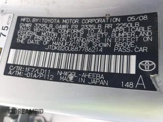 2008 Toyota Prius with VIN JTDKB20U687786214, listed as a IAAI auction lot 41969683 with 403,350 mi miles and . Bid and sale history available at carsss.com. Image 9.