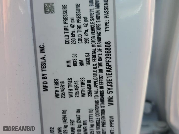 2023 Tesla Model 3 with VIN 5YJ3E1EA6PF396808, listed as a Copart auction lot 50606185 with 27,838 mi miles and Salvage Title. Bid and sale history available at carsss.com. Image 12.