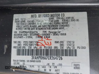 2012 Ford Fusion SE with VIN 3FAHP0HA7CR264726, listed as a IAAI auction lot 41907583 with 155,446 mi miles and . Bid and sale history available at DreamBid. Image 9.