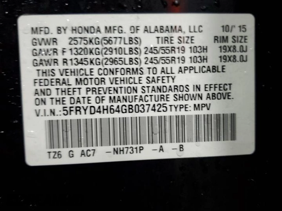 2016 Acura MDX w/Tech/Entertainment with VIN 5FRYD4H64GB037425, listed as a Copart auction lot 47549055 with 100,540 mi miles and Salvage Title. Bid and sale history available at carsss.com. Image 14.