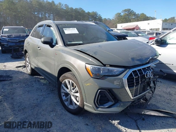 2021 Audi Q3 S line Premium with VIN WA1DECF39M1039802, listed as a IAAI auction lot 41663221 with 50,455 mi miles and . Bid and sale history available at DreamBid. Image 1.