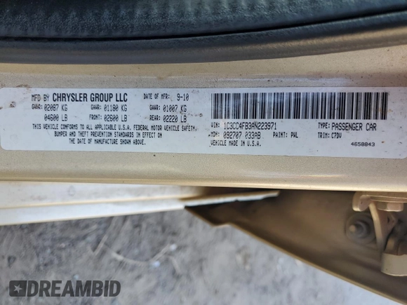 2010 Chrysler Sebring Touring with VIN 1C3CC4FB3AN223971, listed as a Copart auction lot 73951634 with 188,945 mi miles and Salvage Title. Bid and sale history available at carsss.com. Image 12.
