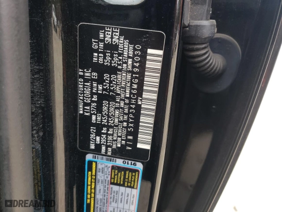 2021 Kia Telluride EX with VIN 5XYP34HC6MG194030, listed as a Copart auction lot 50143925 with 87,261 mi miles and Salvage Title. Bid and sale history available at carsss.com. Image 14.