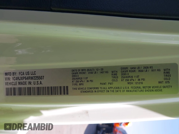 2024 Jeep Wrangler Sahara with VIN 1C4RJXP64RW225507, listed as a IAAI auction lot 42245973 with 45,984 mi miles and . Bid and sale history available at DreamBid. Image 9.