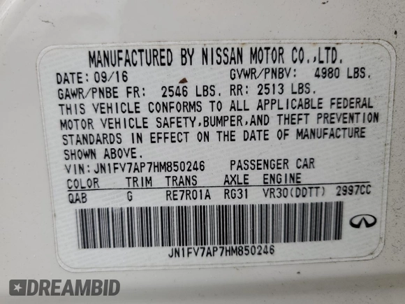 2017 Infiniti Q50 Red Sport 400 with VIN JN1FV7AP7HM850246, listed as a Copart auction lot 58536135 with Not provided miles and Salvage title. Bid and sale history available at DreamBid. Image 12.