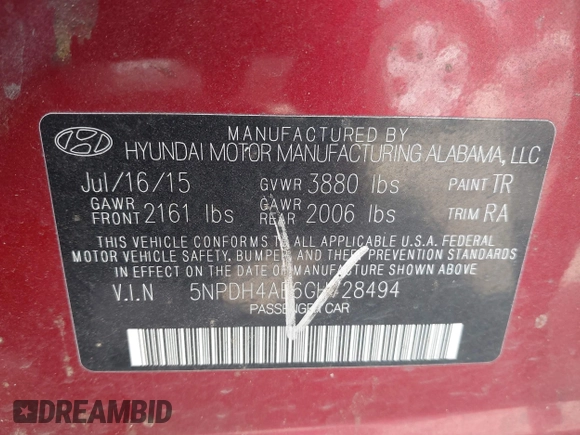 2016 Hyundai Elantra SE z VIN 5NPDH4AE6GH728494, wystawiony jako IAAI lot #42444583 z przebiegiem 100 824 mil mil oraz . Historia ofert i sprzedaży dostępna na DreamBid. Obrazek 9.