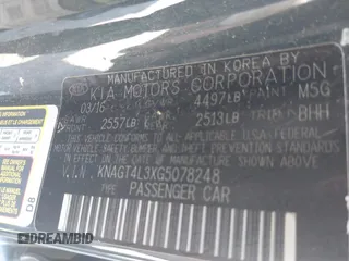 2016 Kia Optima LX with VIN KNAGT4L3XG5078248, listed as a IAAI auction lot 42011616 with 150,000 mi miles. Bid and sale history available at carsss.com. Image 9.