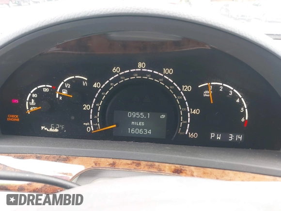 2002 Mercedes-Benz S-Class 5.0L with VIN WDBNG75J32A241980, listed as a IAAI auction lot 41971627 with 160,634 mi miles. Bid and sale history available at carsss.com. Image 15.
