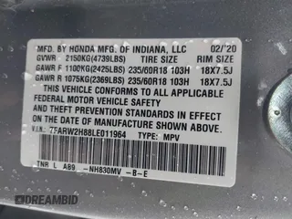 2020 Honda CR-V EX-L with VIN 7FARW2H88LE011964, listed as a IAAI auction lot 41552546 with 36,557 mi miles. Bid and sale history available at carsss.com. Image 9.