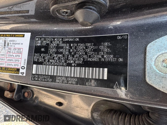 2010 Toyota 4Runner Trail с VIN JTEBU5JR2A5028180, выставлен на аукционе Copart как лот 59532785 с пробегом 249 890 миль миль и Чистый • Clean title. История ставок и продаж доступна на DreamBid. Изображение 10.